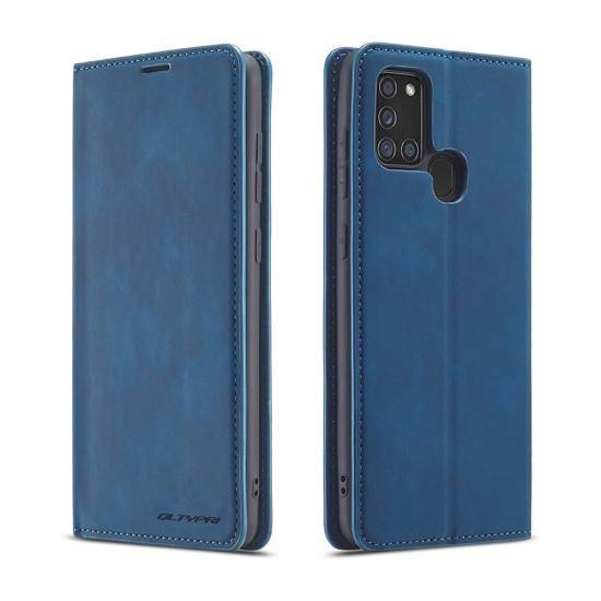 Leather Flip Cover with Internal Pocket For Samsung Galaxy A21s Blue